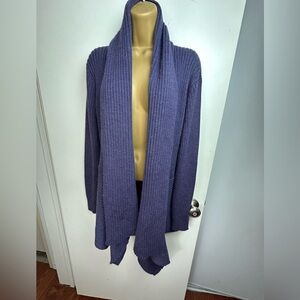 D’stylo Purple Ribbed Baby Alpaca Blend Open Front Waterfall Cardigan Sweater XL